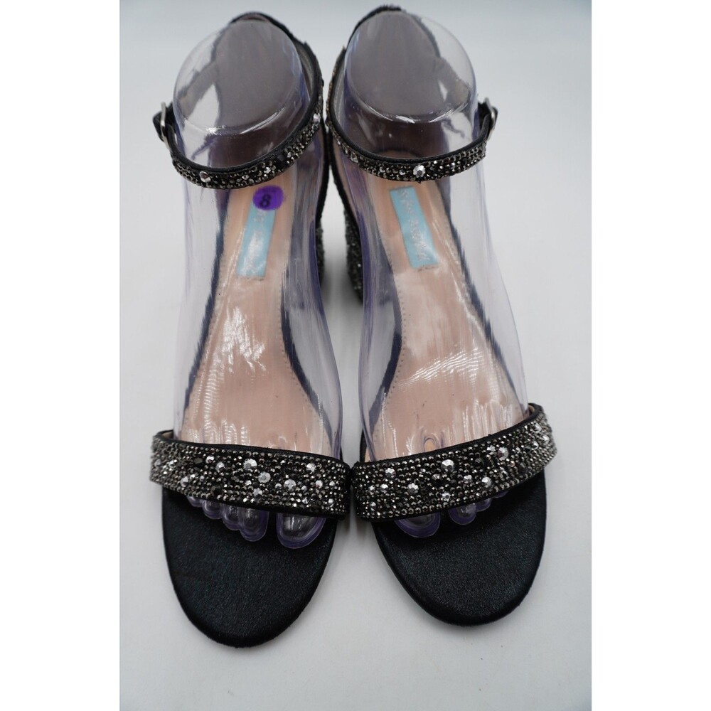 Betsey Johnson Black Rhinestones  Mari Block Heel Angle Strap Dress Sandal Sz 8M - Picture 2 of 8